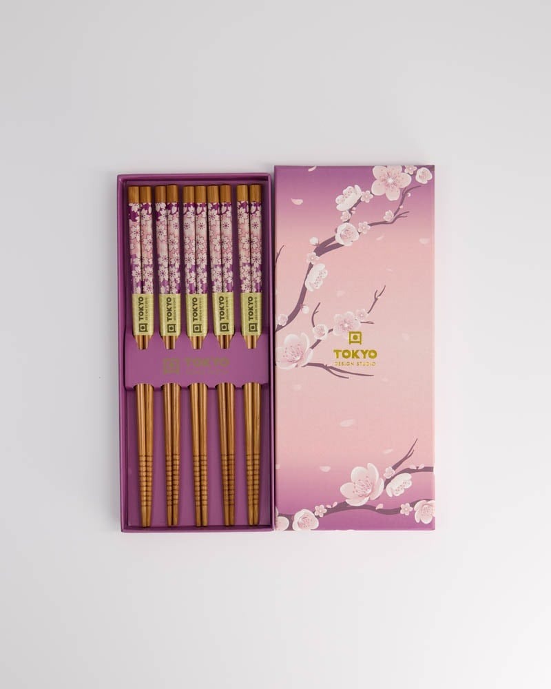 Set de 5 paires de baguettes Purple Sakura