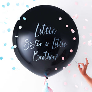 Ballon géant pour Gender Reveal "Little Brother or Sister"