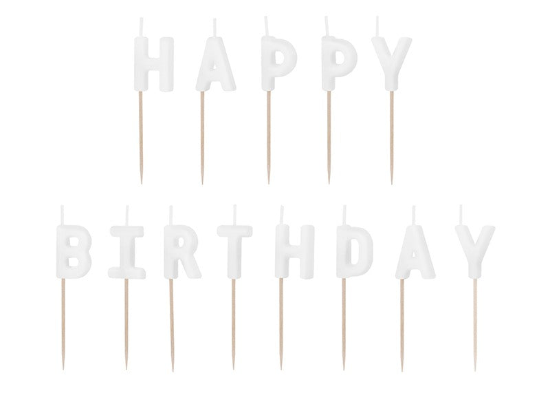 Bougies d'anniversaire ''Happy Birthday'', 2,5 cm, blanches