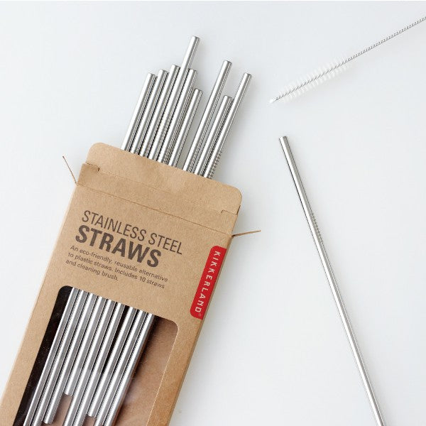 Pack de 10 pailles en inox réutilisables