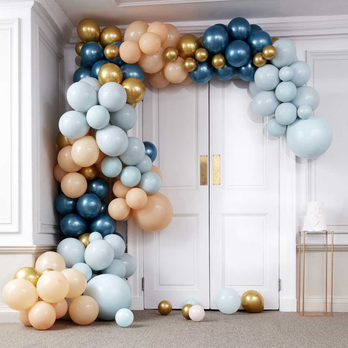 Kit pour arche de 200 ballons luxe bleu sarcelle et or chromé