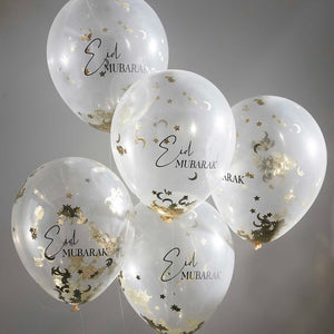 Lot de 5 ballons Eid Mubarak & Confettis étoiles et lunes