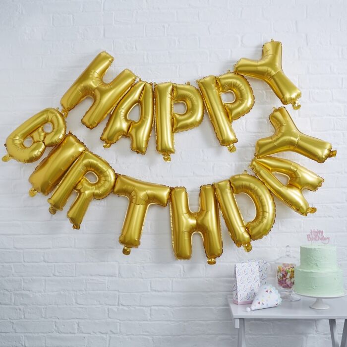 Ballons "Happy Birthday" Gold